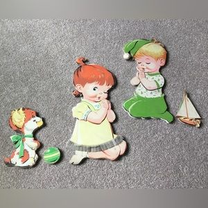 Vintage Wall Hanging -Baby Nursery or Children’s Room Decor- Boy & Girl & Puppy